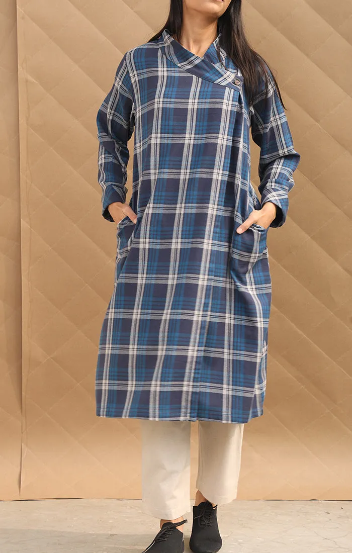 Checked Wool Twill Wrap Tunic