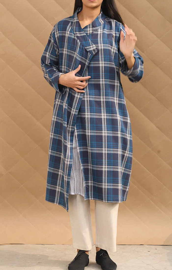 Checked Wool Twill Wrap Tunic