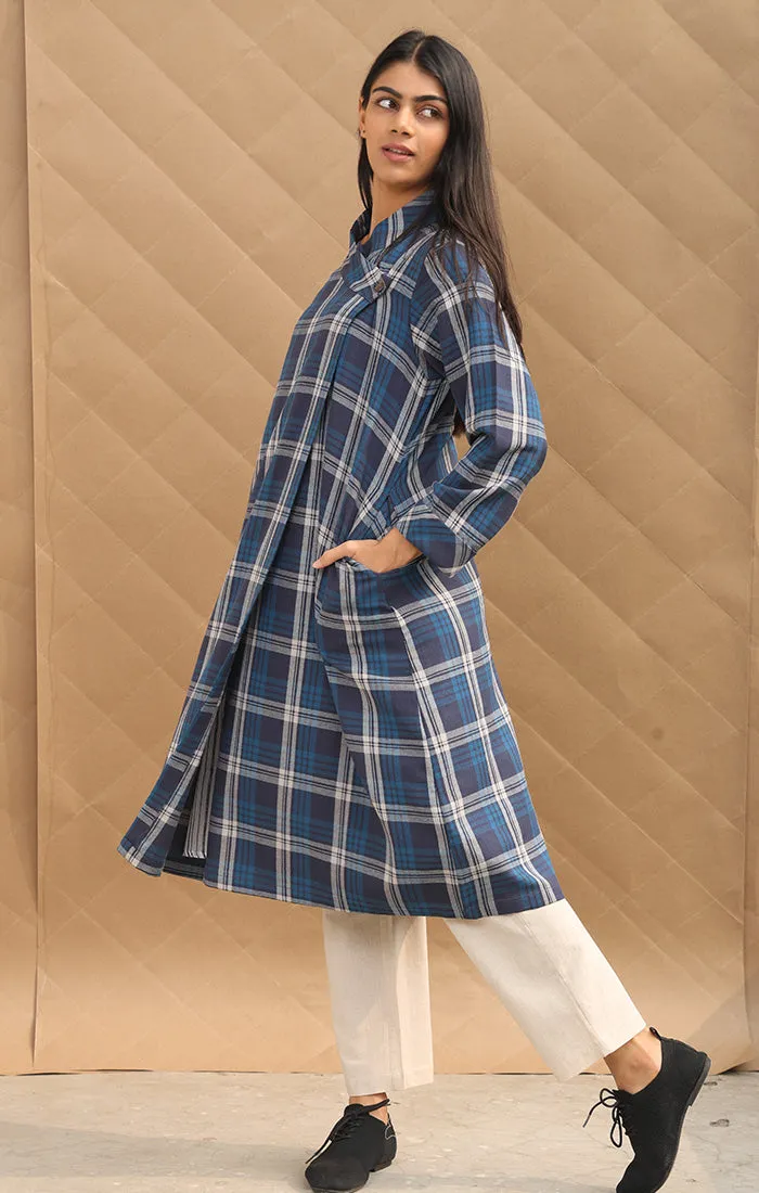 Checked Wool Twill Wrap Tunic