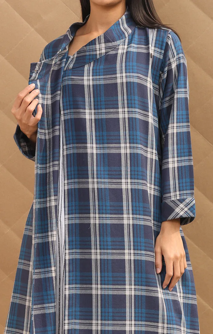 Checked Wool Twill Wrap Tunic