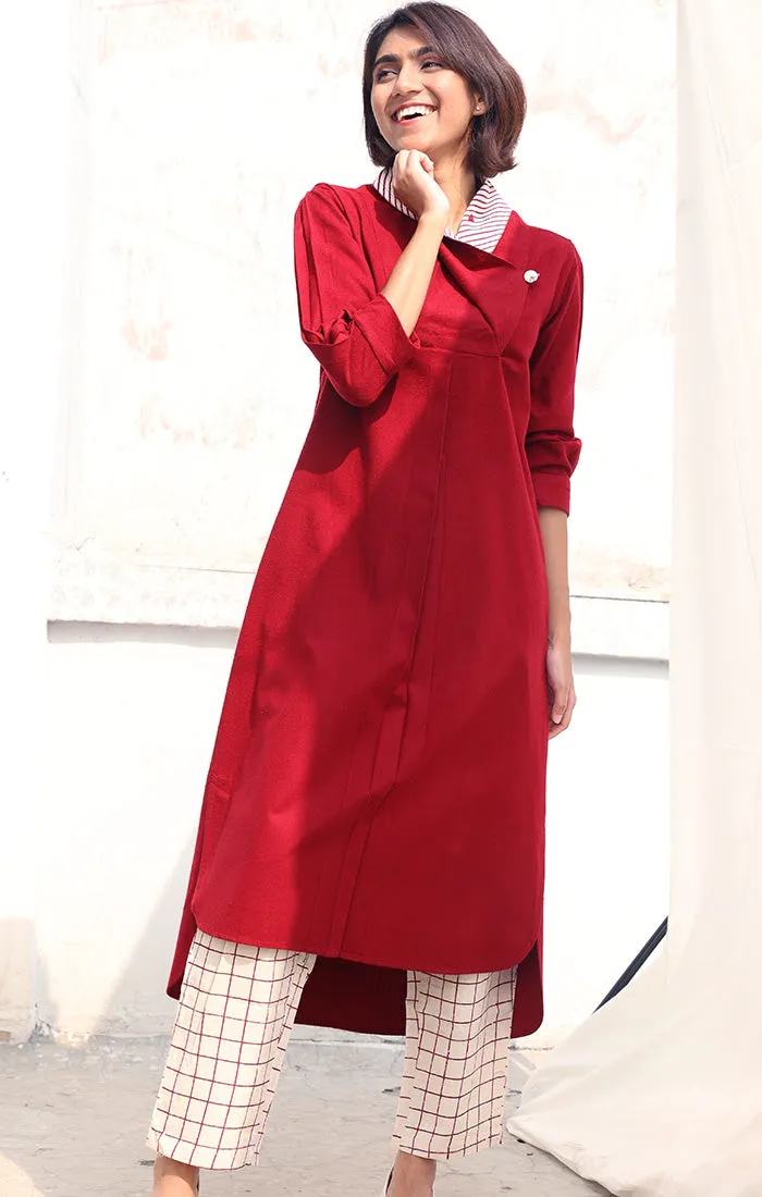 Cherry Red wool Twill Tunic