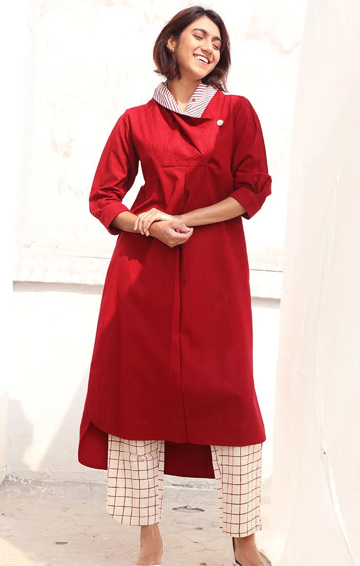 Cherry Red wool Twill Tunic