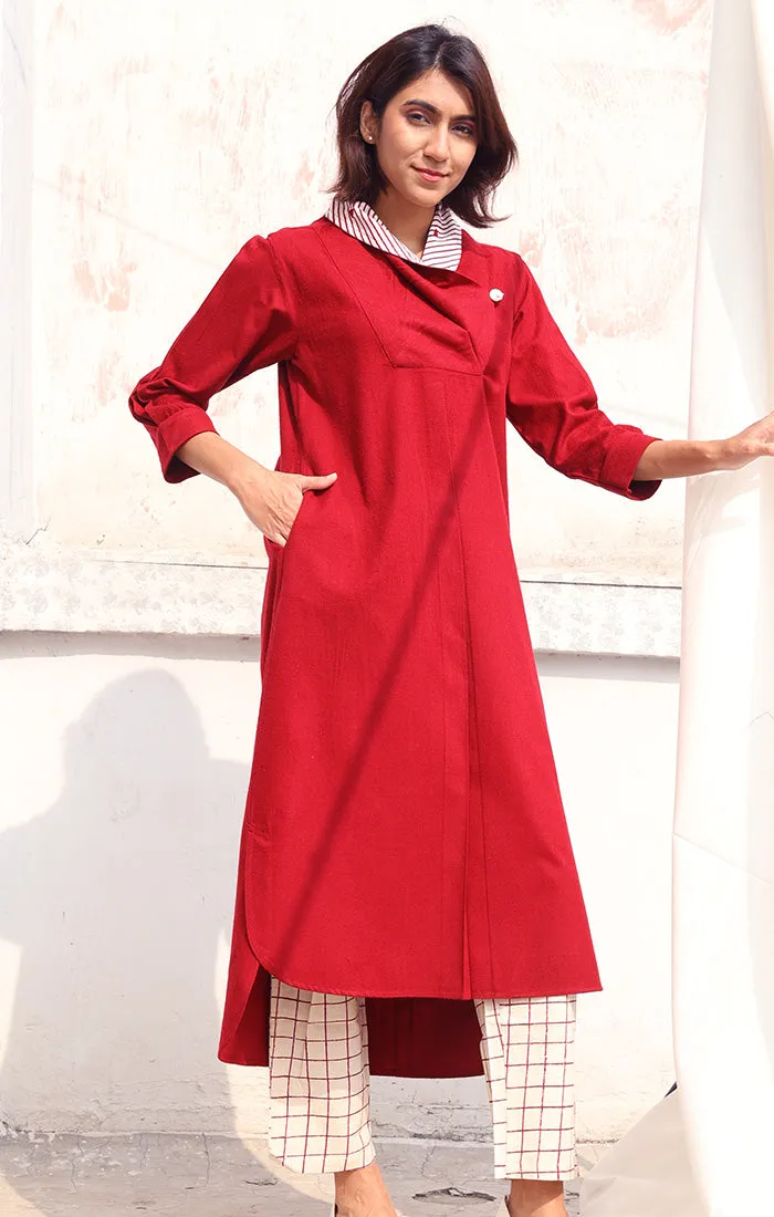 Cherry Red wool Twill Tunic