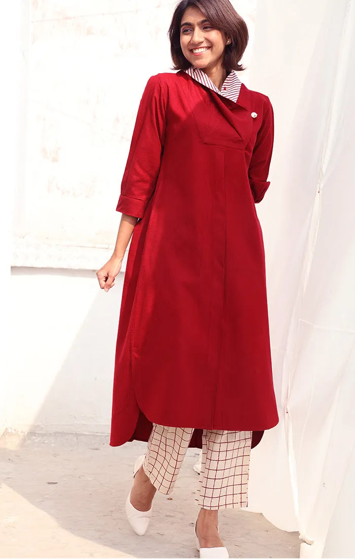 Cherry Red wool Twill Tunic