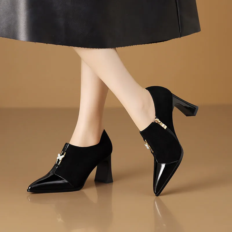 Chic LeatherLux Pointed Toe Thick Heels