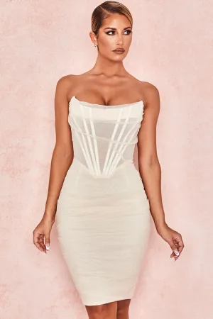 Chic Ruched Strapless Mini Corset Cocktail Party Dress - White