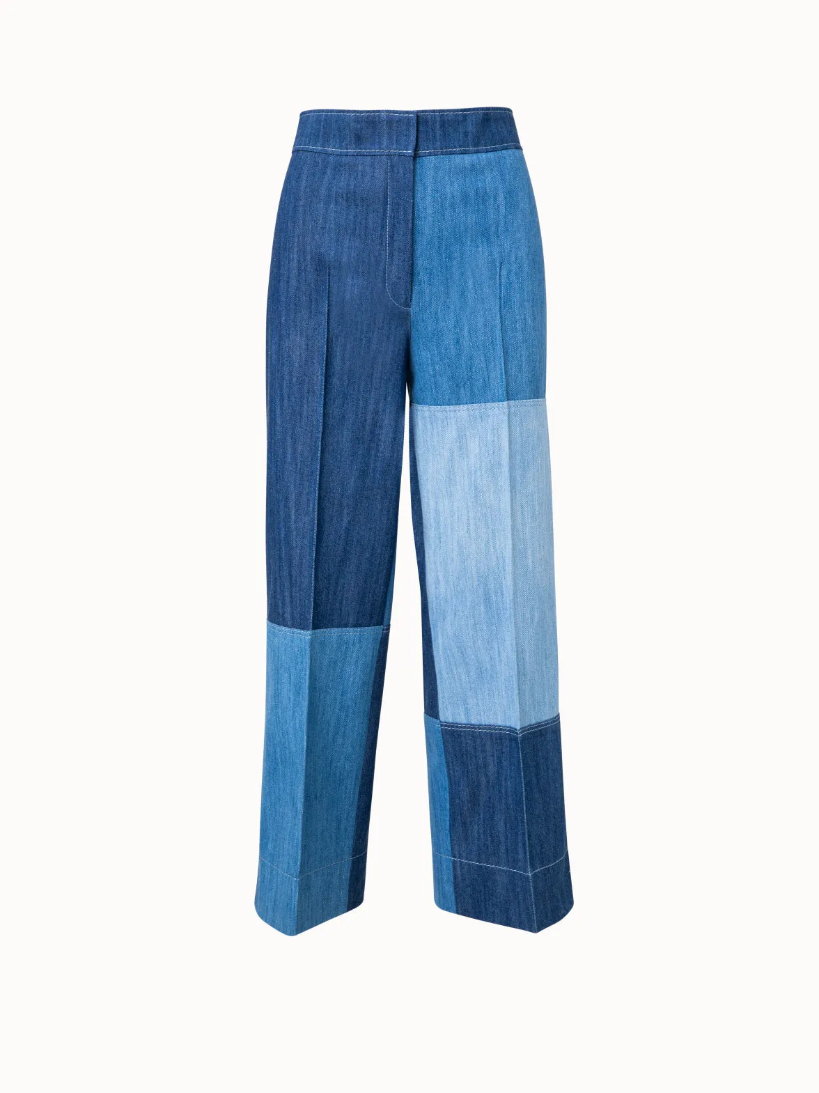 Chieko Cropped Wide Leg Denim Patchwork Pants