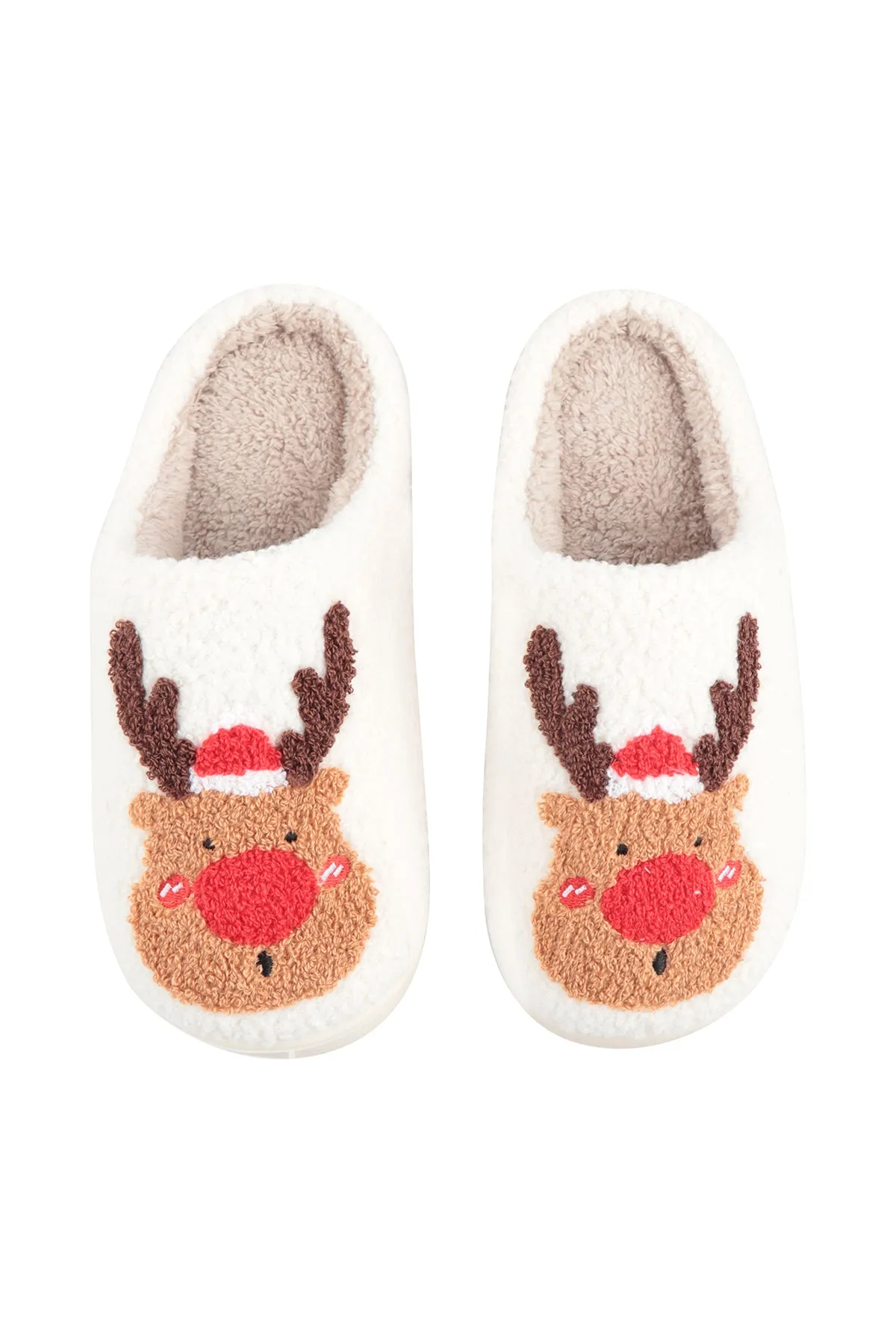 CHRISTMAS REINDEER PRINT FLEECE SLIPPER/6PCS (S2-M2-L2)