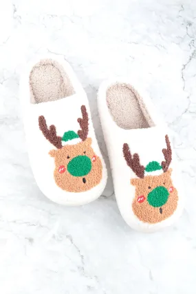 CHRISTMAS REINDEER PRINT FLEECE SLIPPER/6PCS (S2-M2-L2)