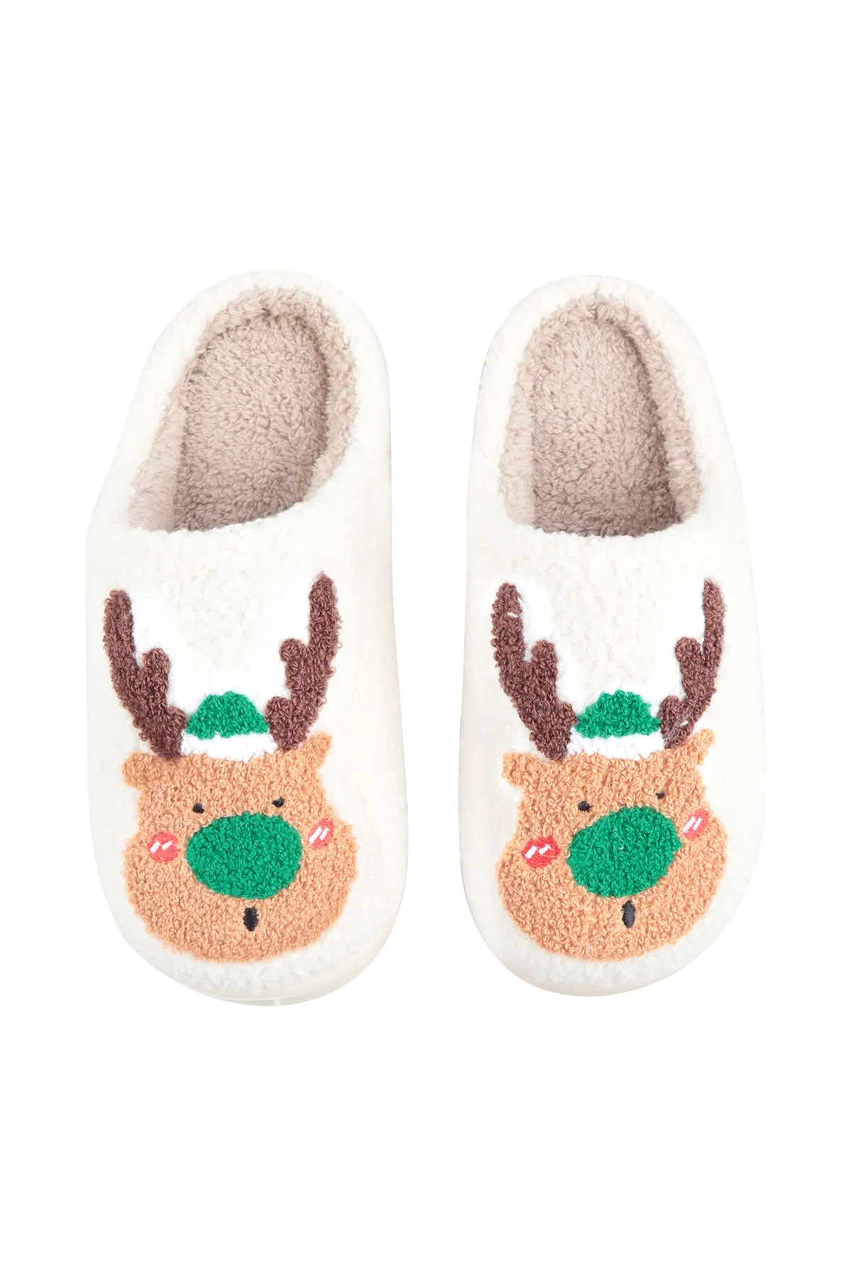 CHRISTMAS REINDEER PRINT FLEECE SLIPPER/6PCS (S2-M2-L2)