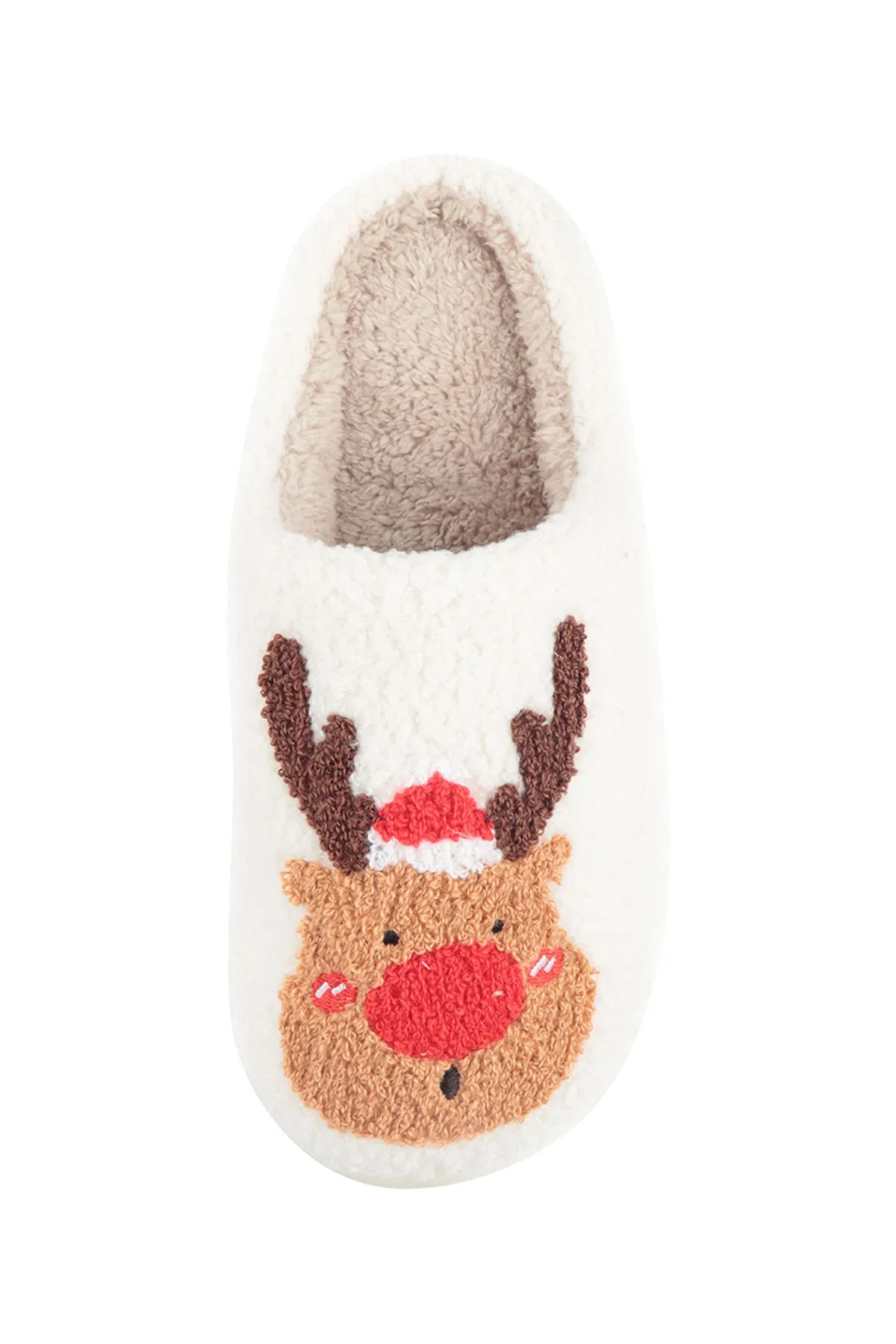 CHRISTMAS REINDEER PRINT FLEECE SLIPPER/6PCS (S2-M2-L2)