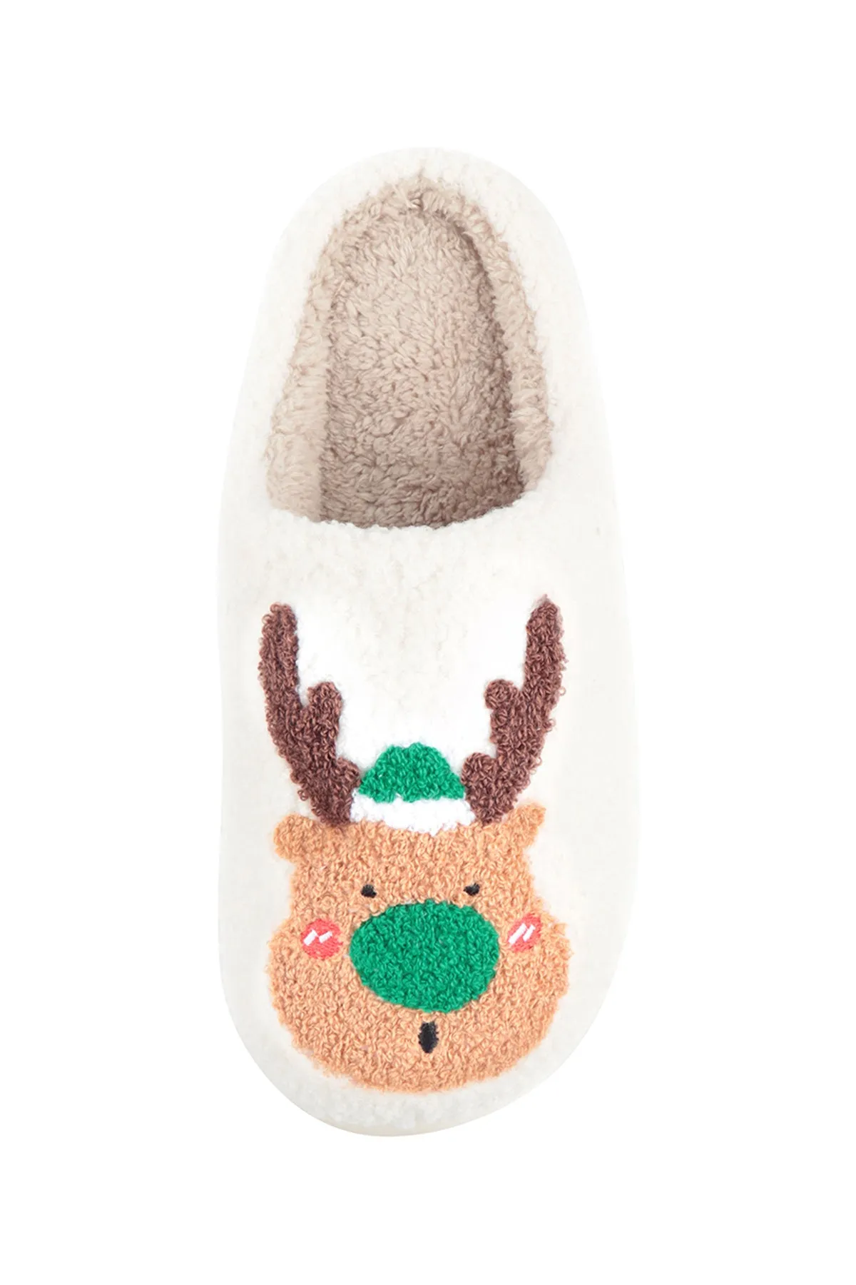 CHRISTMAS REINDEER PRINT FLEECE SLIPPER/6PCS (S2-M2-L2)