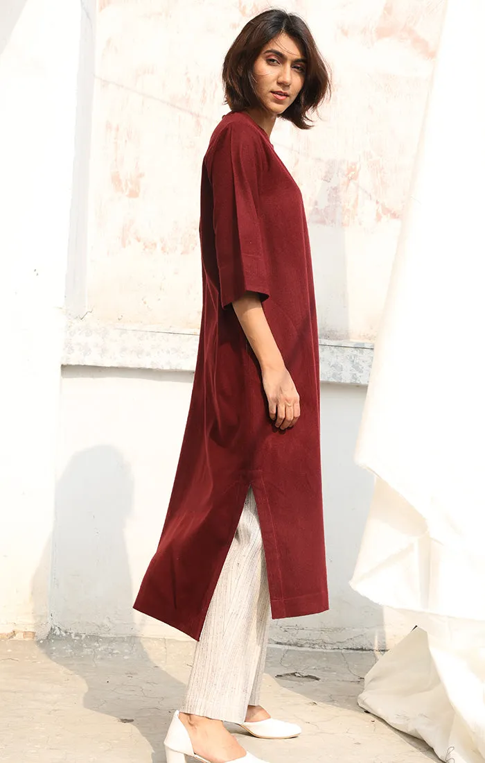 Cinnamon Wool Twill Tunic with Handblock Printed Pants