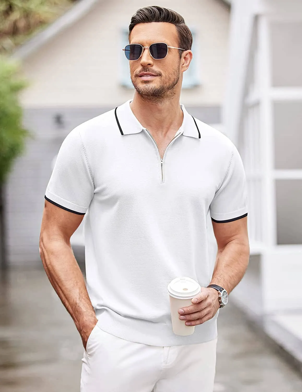 Classic Zipper Short Sleeve Polo Shirt (US Only)