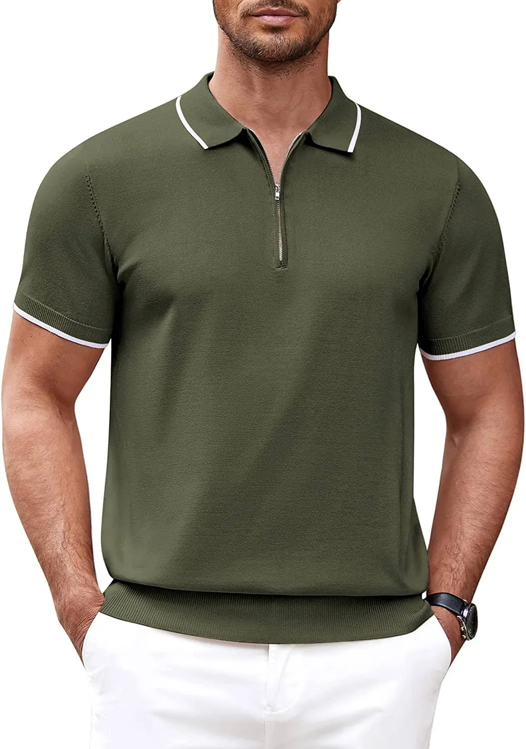 Classic Zipper Short Sleeve Polo Shirt (US Only)