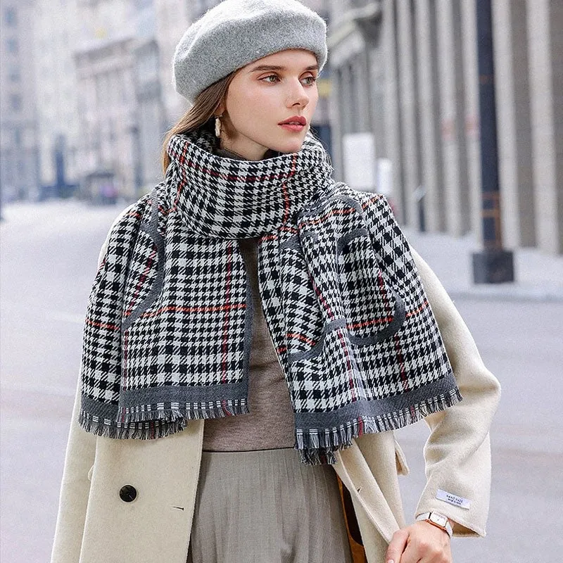 Contrast Color Plaid Tassel Thickened Shawl Scarf