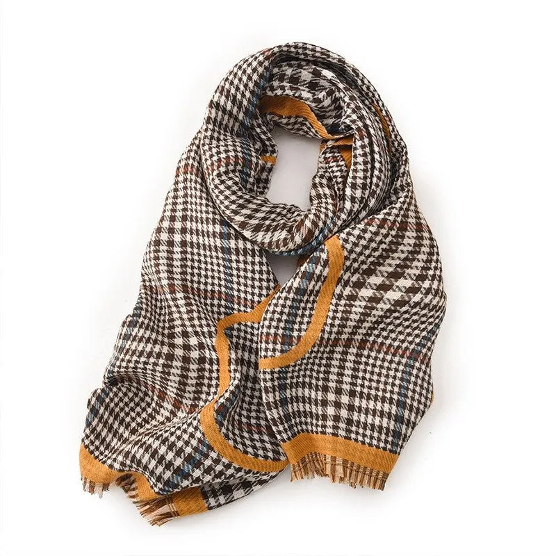 Contrast Color Plaid Tassel Thickened Shawl Scarf