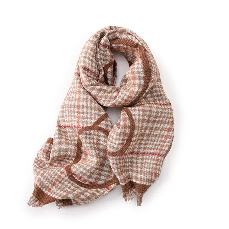 Contrast Color Plaid Tassel Thickened Shawl Scarf