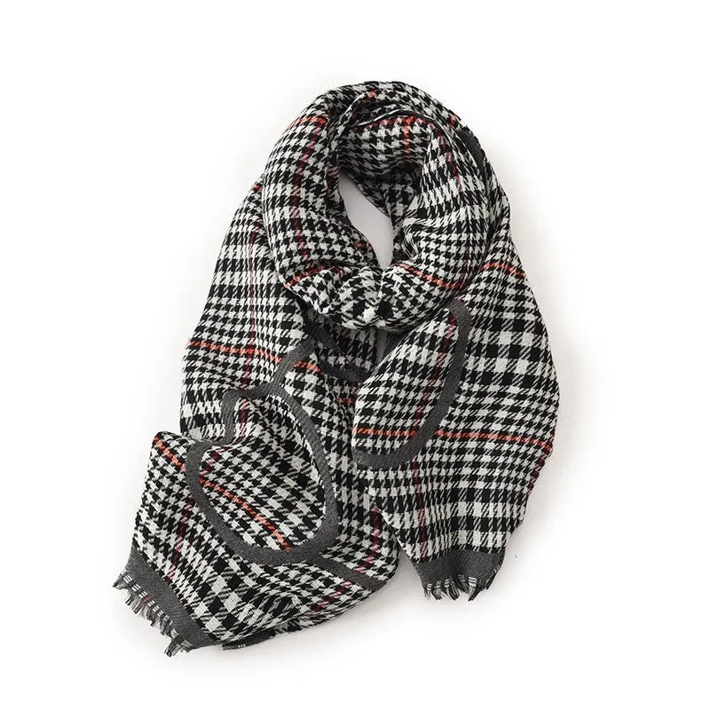 Contrast Color Plaid Tassel Thickened Shawl Scarf