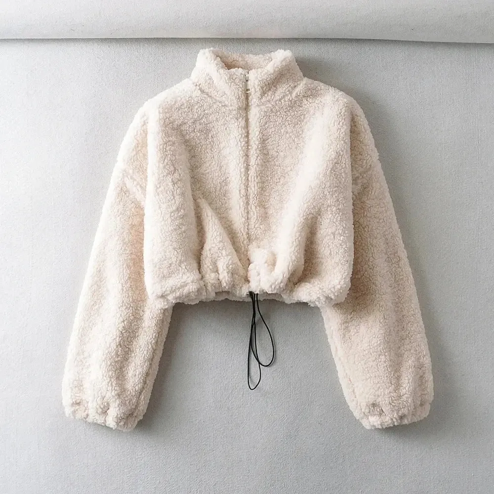 Cozy Chic Teddy Fleece Crop Jacket