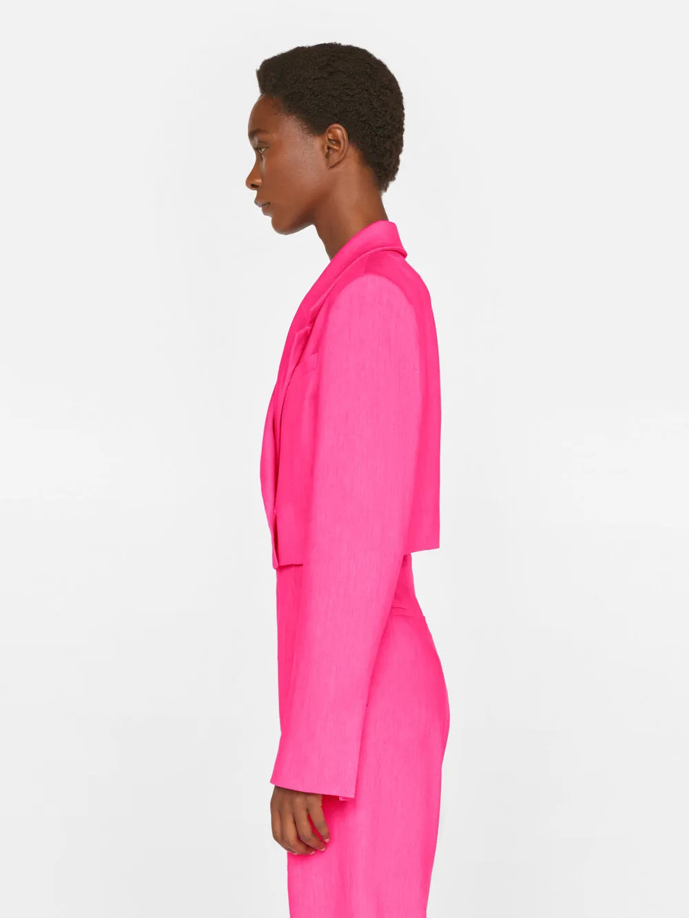 Cropped Strong Shoulder Blazer -- Flamingo