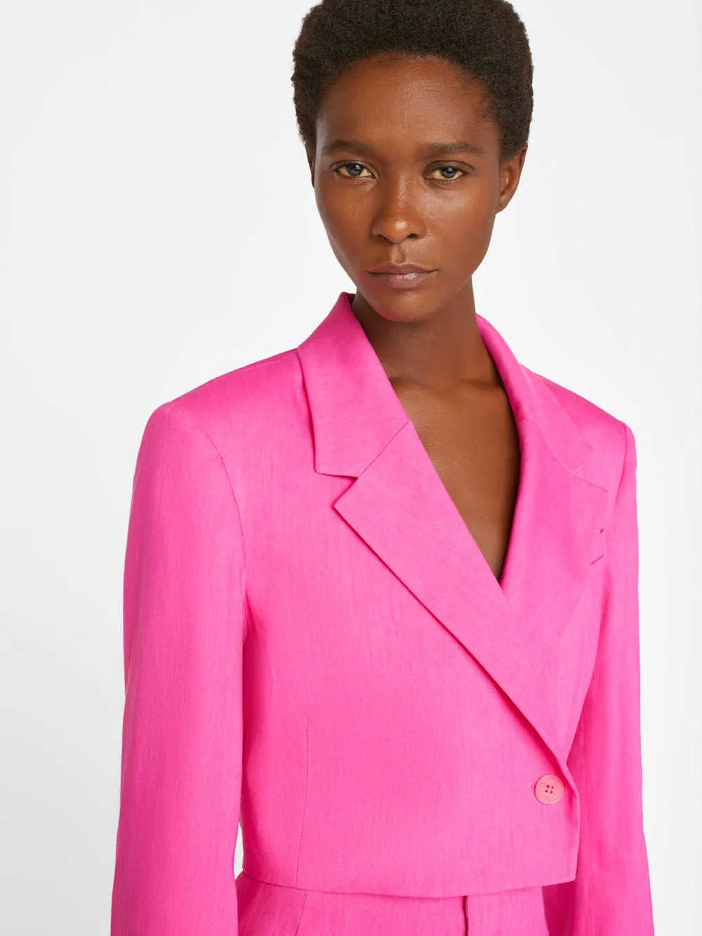 Cropped Strong Shoulder Blazer -- Flamingo