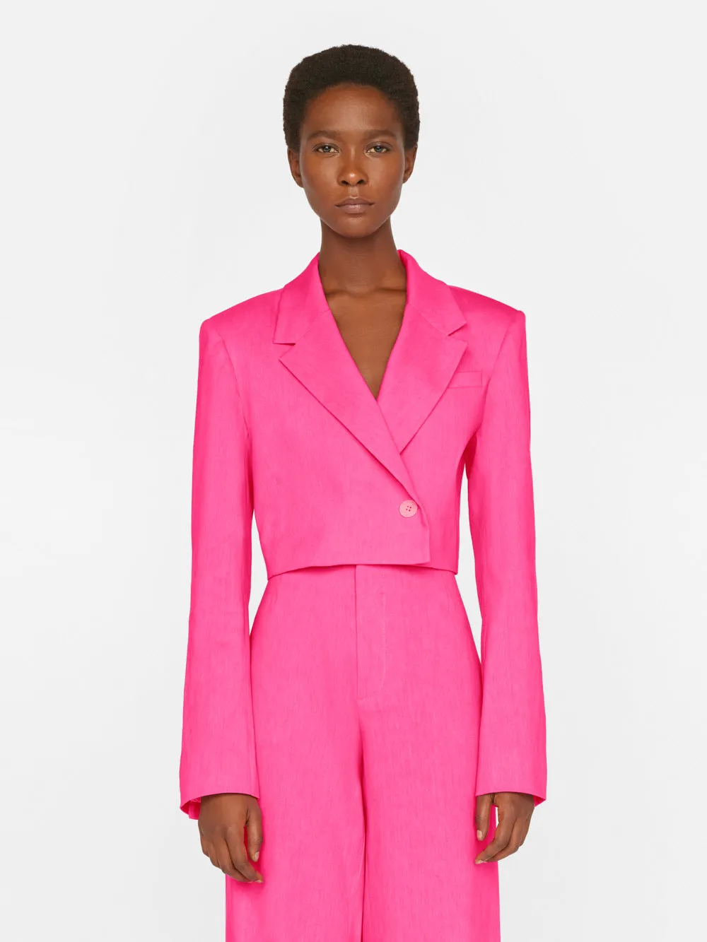 Cropped Strong Shoulder Blazer -- Flamingo