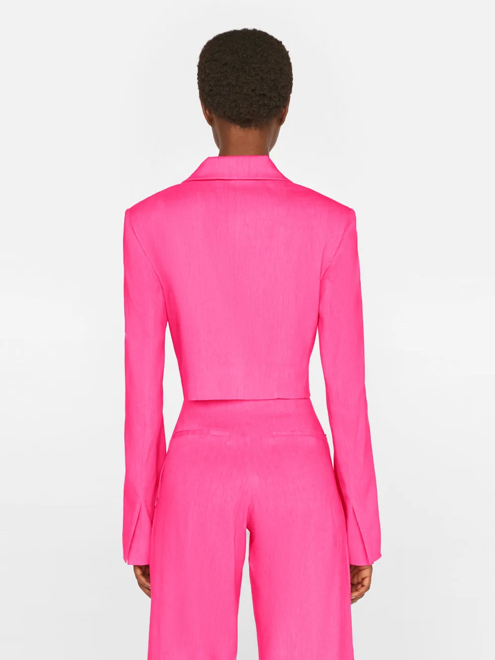 Cropped Strong Shoulder Blazer -- Flamingo