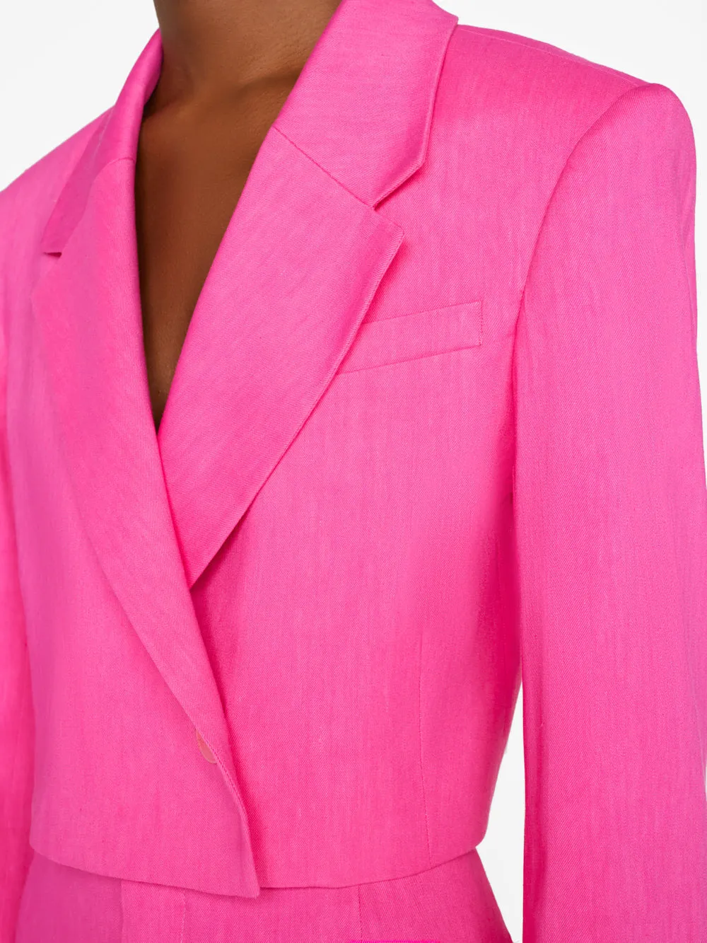 Cropped Strong Shoulder Blazer -- Flamingo