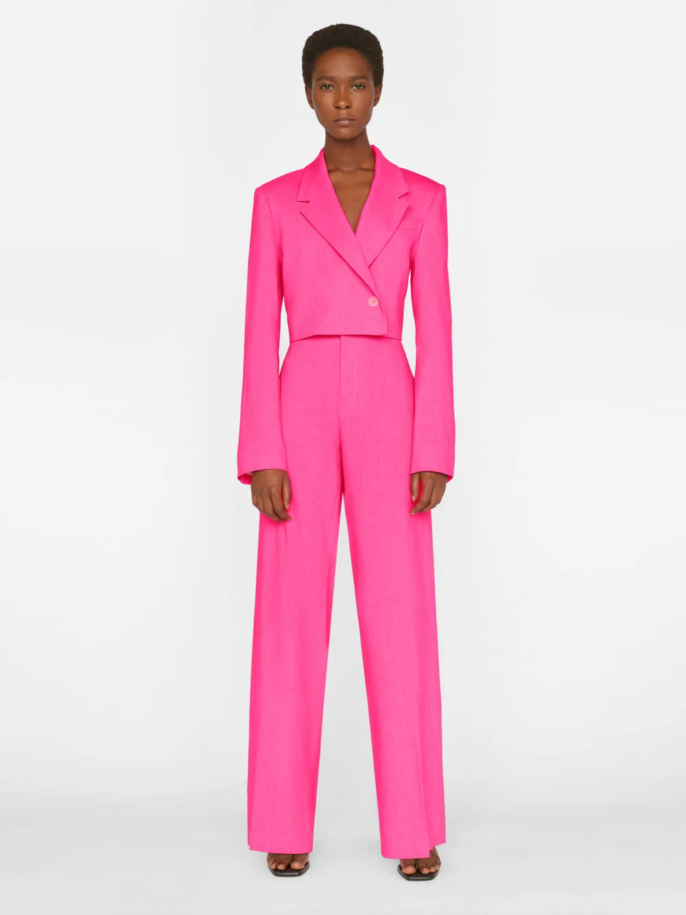 Cropped Strong Shoulder Blazer -- Flamingo