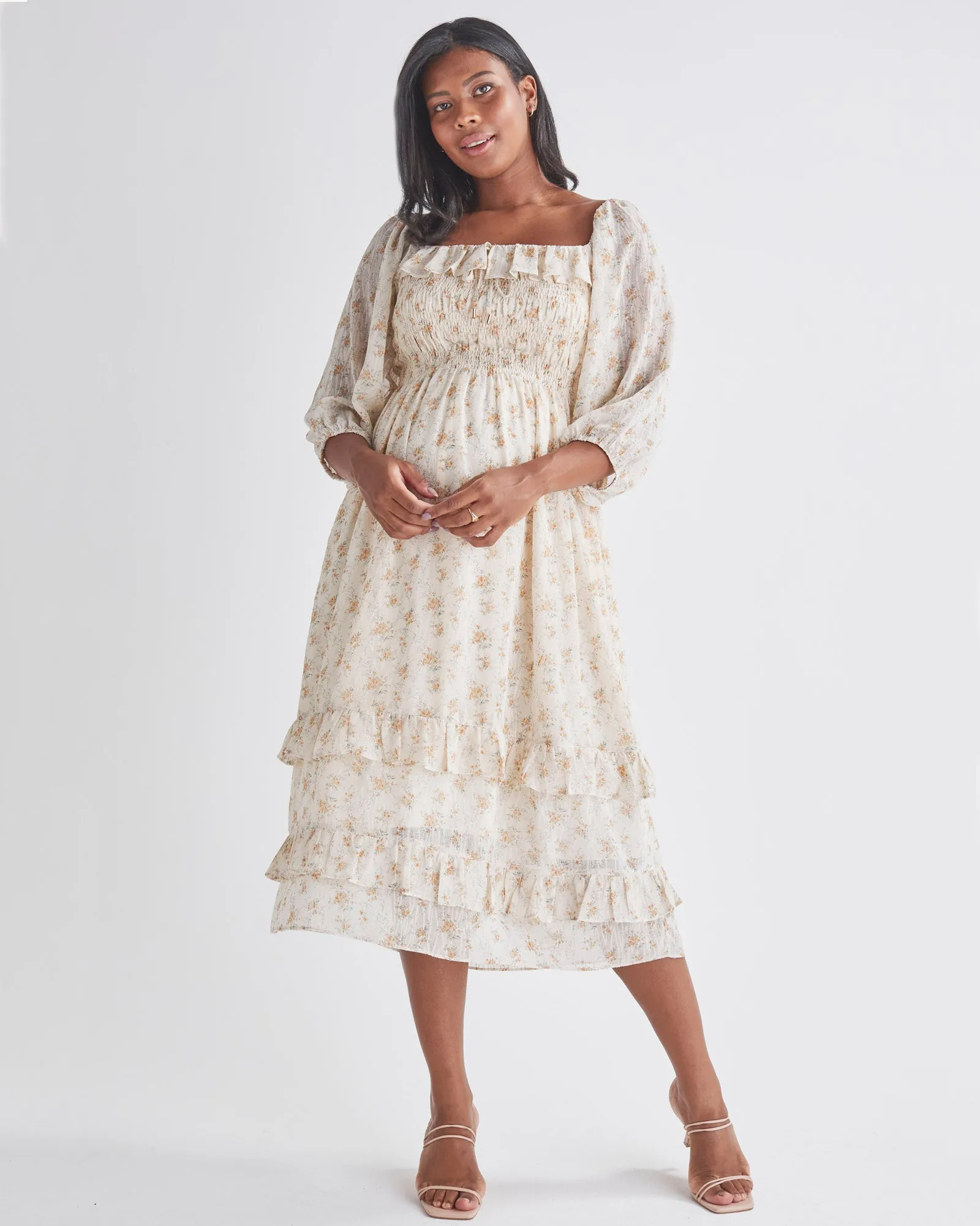 Daisy Romantic Cream Print Maternity Baby Shower Dress