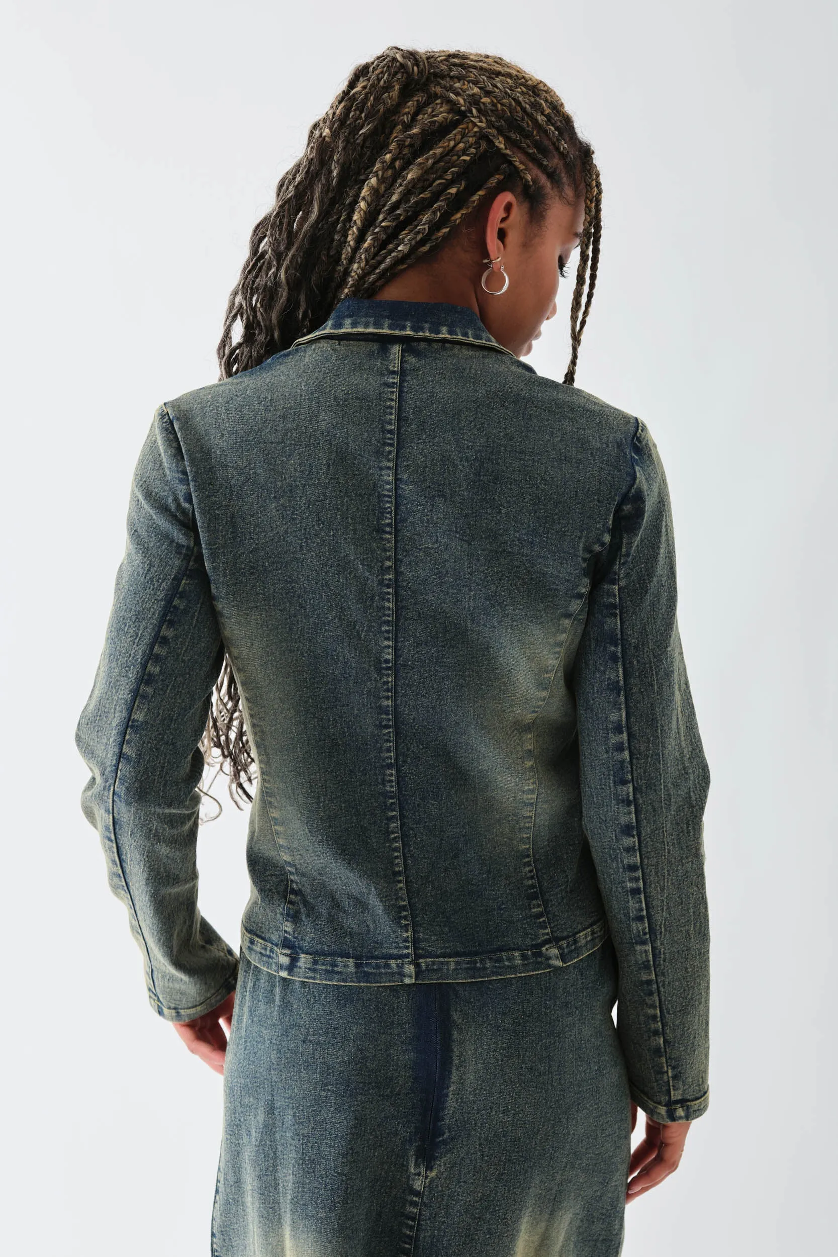 Daisy Street - Blue Acid Wash Denim Blazer