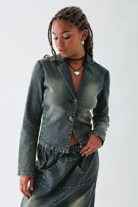 Daisy Street - Blue Acid Wash Denim Blazer