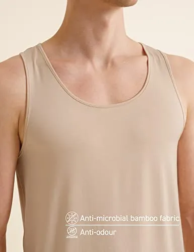 DAMENSCH Men's NEO-Skin Anti-Microbial Slub Vest- Anti-Odor-Bamboo Rayon Fabric- Round Neck- Pack of 1- Breezy Beige- X-Large