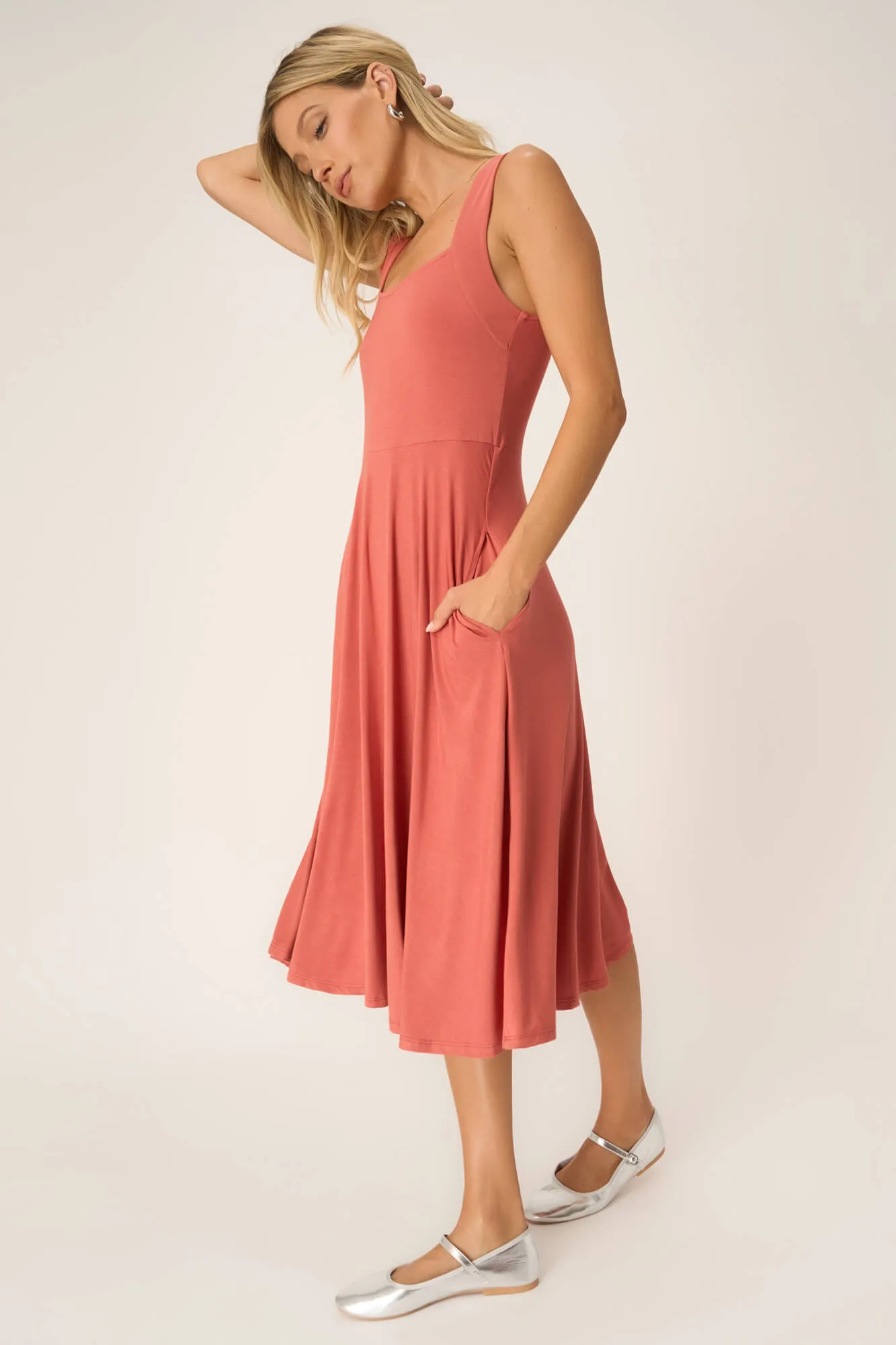 Dance With Me Volume Tank Dress - Sunset Coral