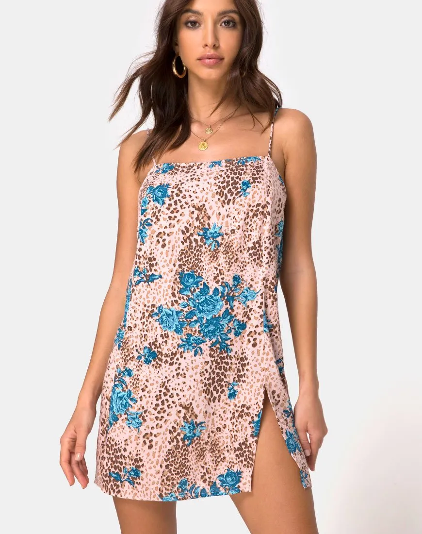 Datista Mini Dress in Jungle Flower Blue and Cream