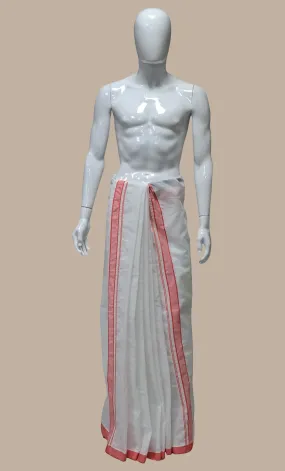 Deep Peach & White Dhoti