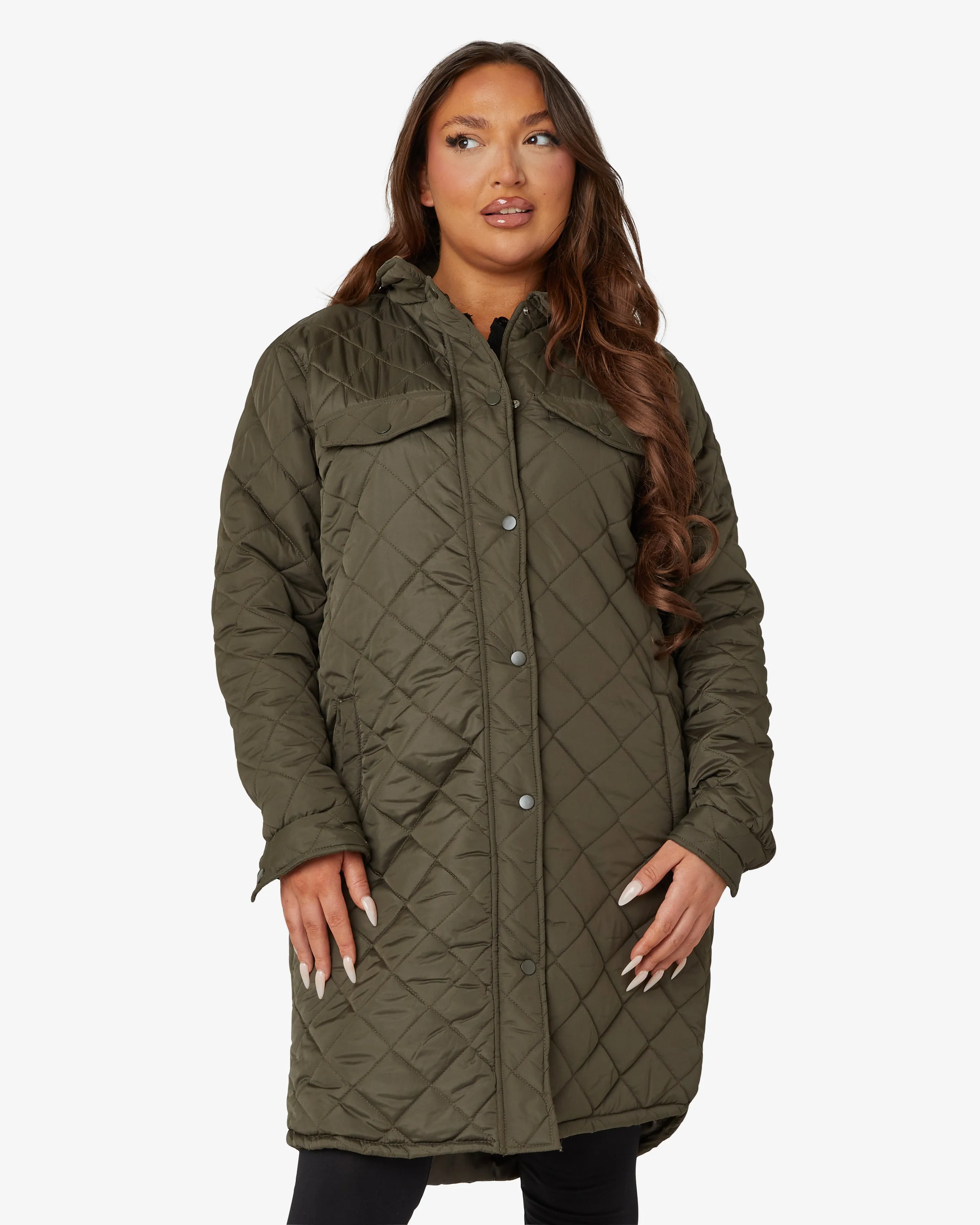 Diamond Quilted Design Padded Longline Jacket