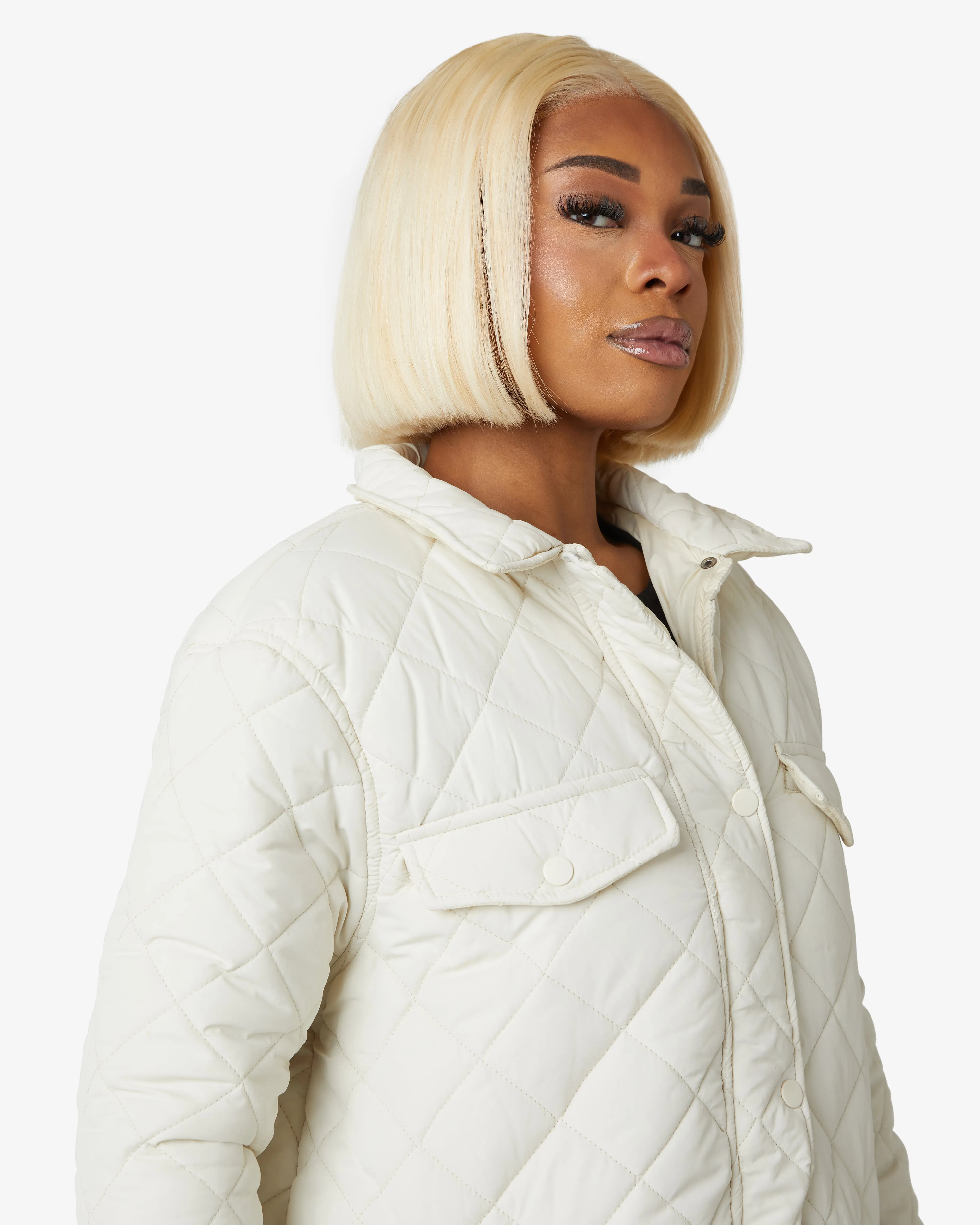 Diamond Quilted Design Padded Longline Jacket