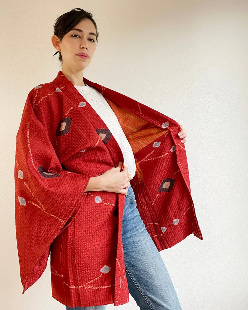 Diamond-shaped Shibori Haori Kimono Jacket