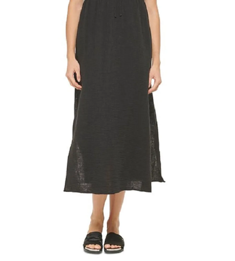 DKNY Women's V Neck Front Tie Maxi Dress Cover Up Swimsuit Black Size Small