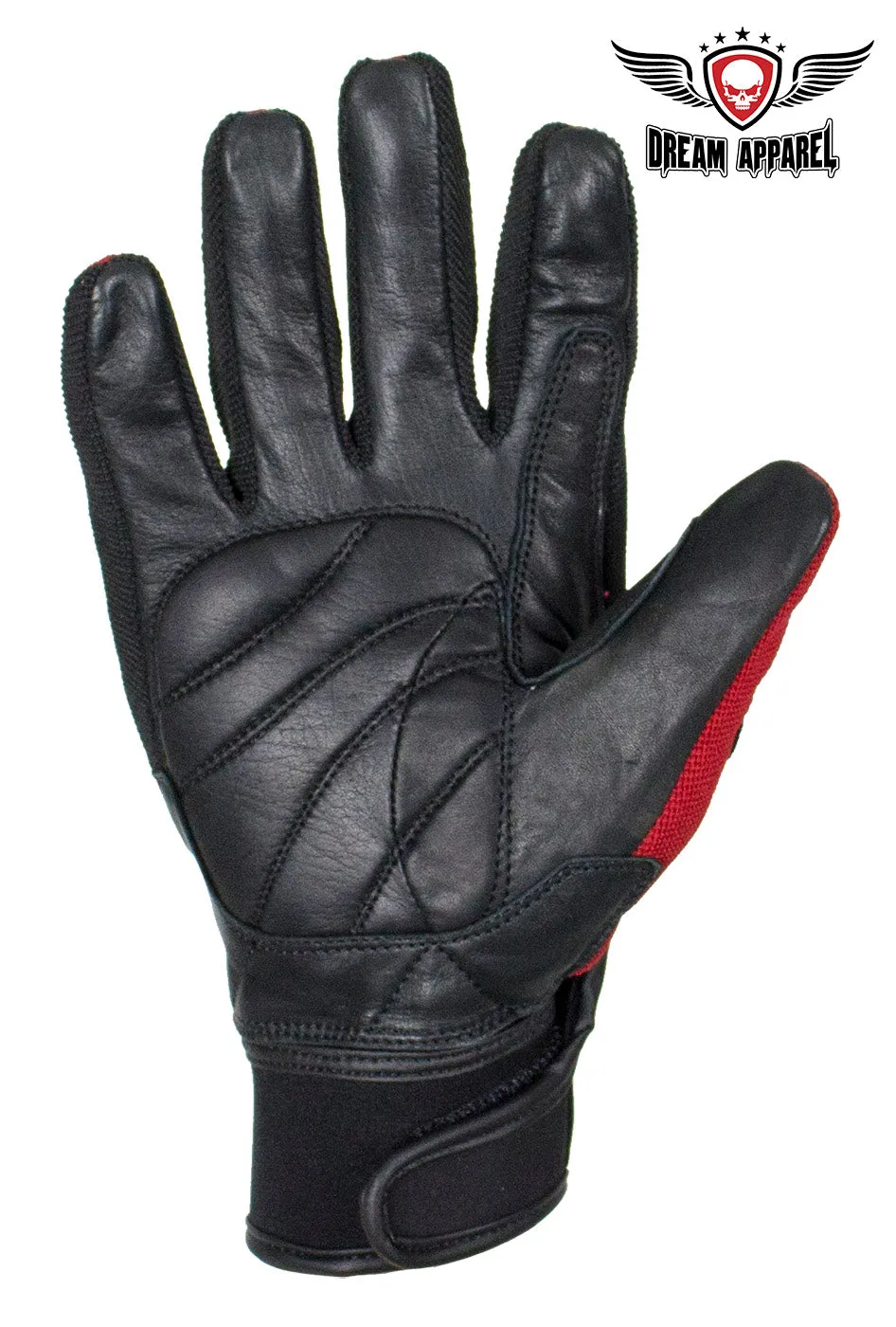 Dream Apparel Red and Black Leather Motorcycle Gloves