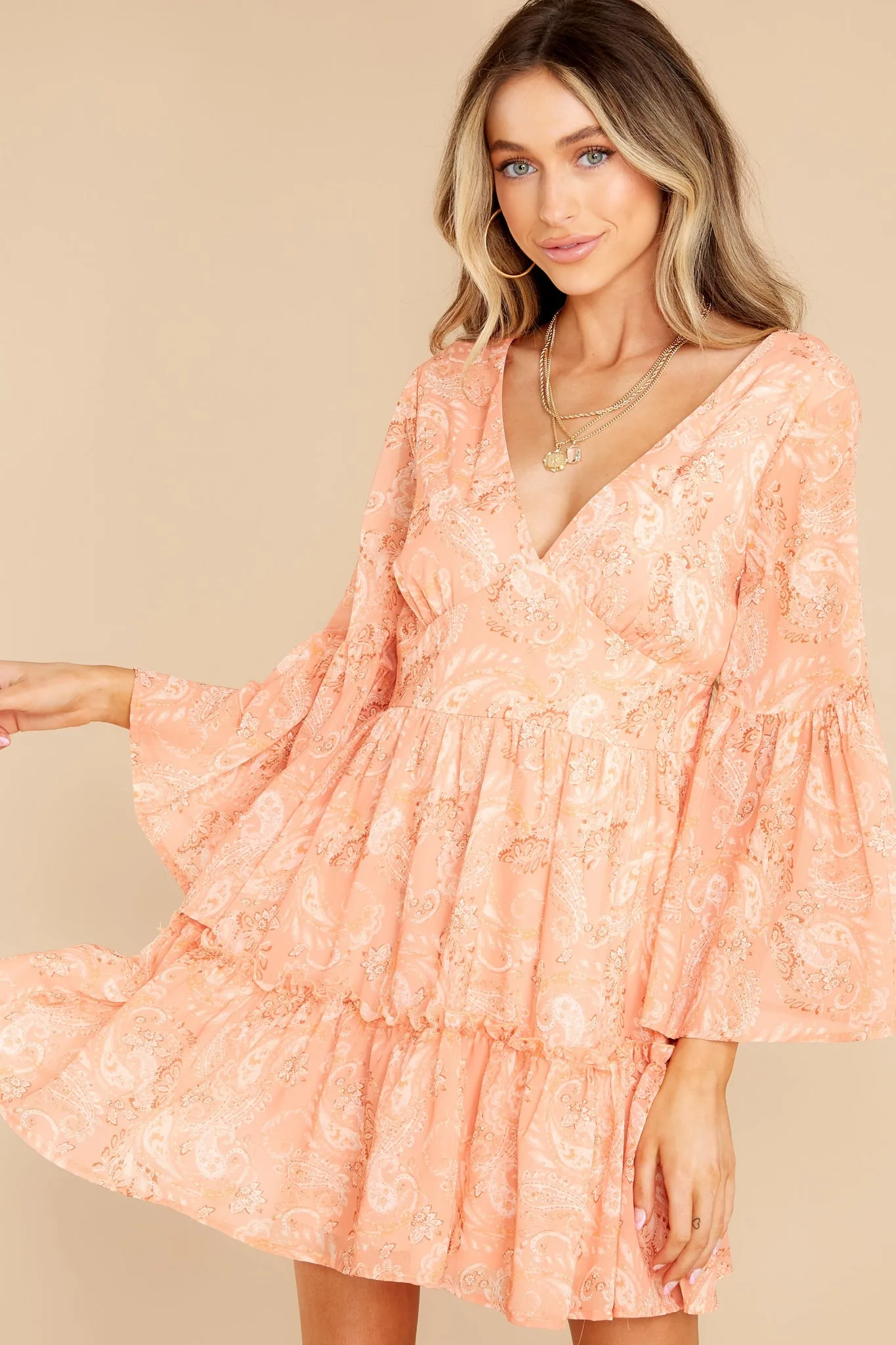 Dreaming In Sunsets Peach Print Dress