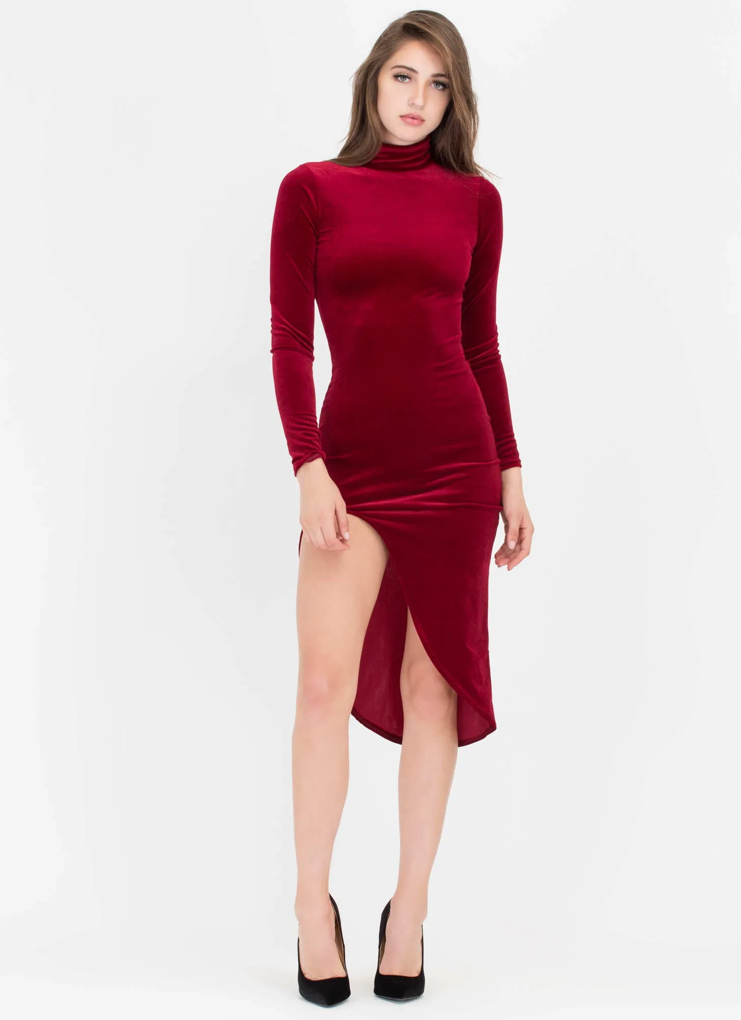 Dreamy Velvet Turtleneck High-Low Dress