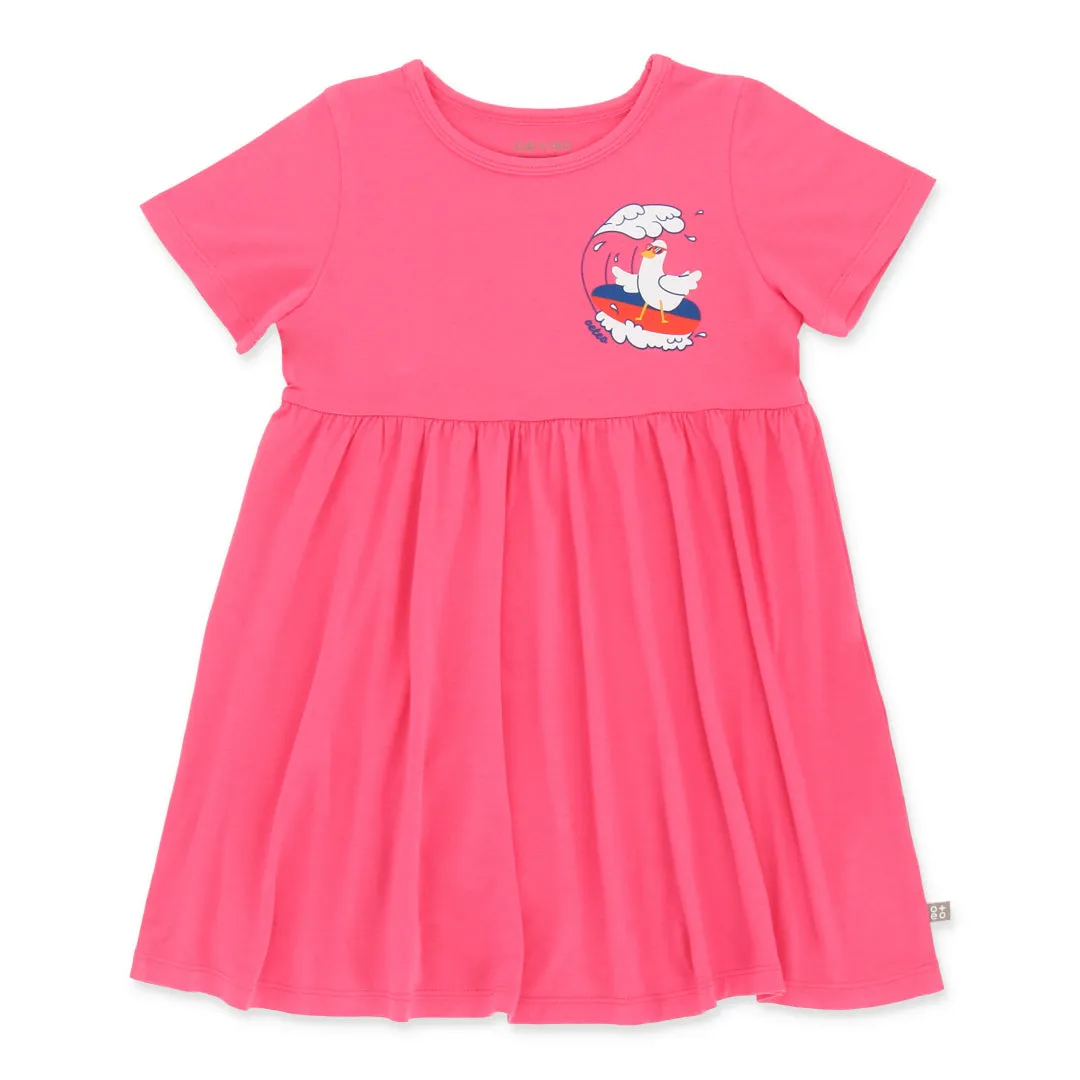 Duckie's Day Off Bamboo Toddler Casual T-Shirt Dress (Pink)