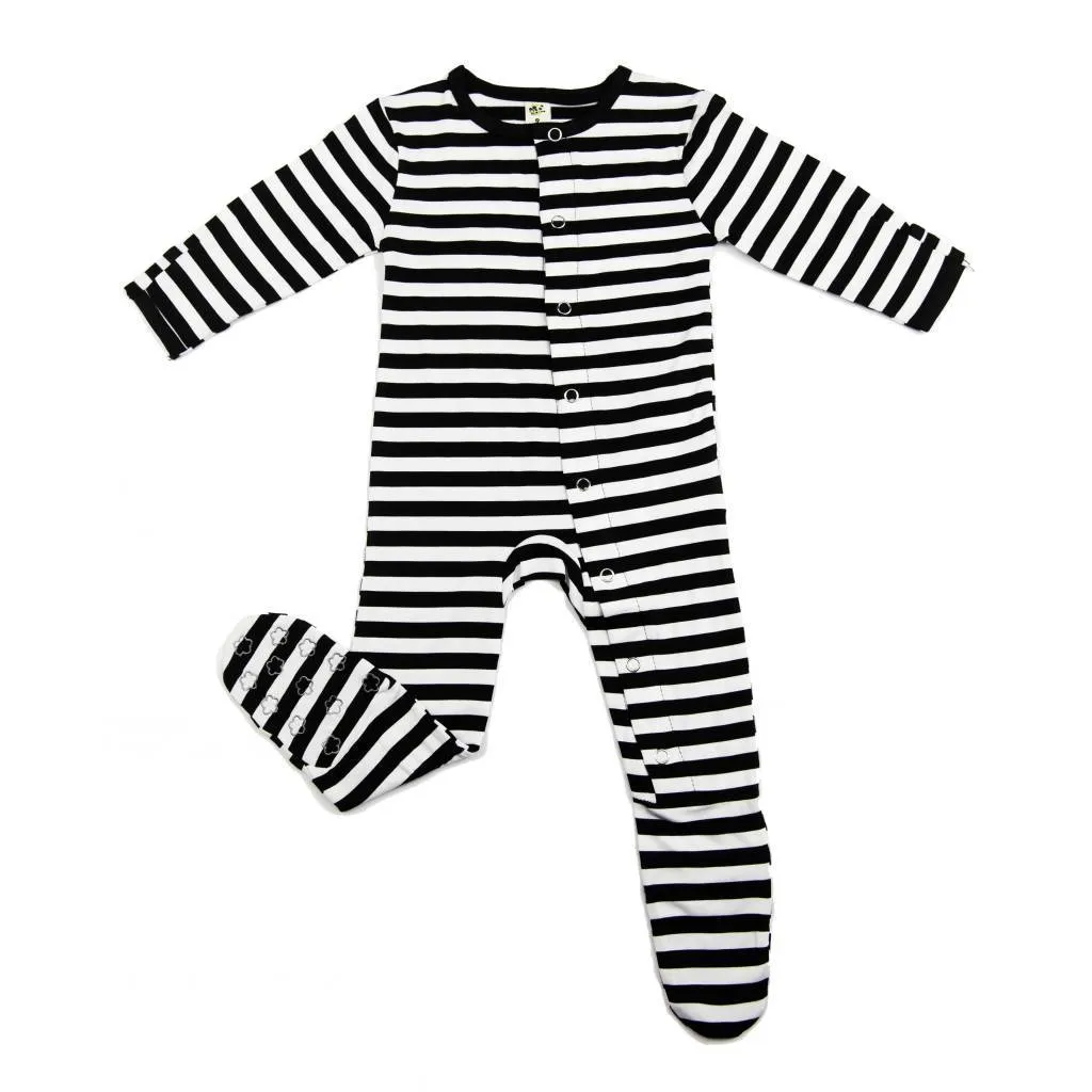 Earth Baby - Striped Bamboo Footie - Black