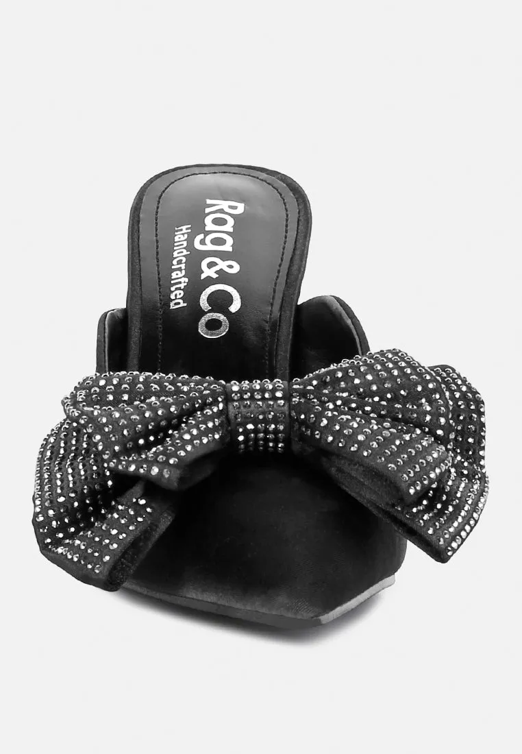 ELISDA Black Embellished Bow High Heel Mules