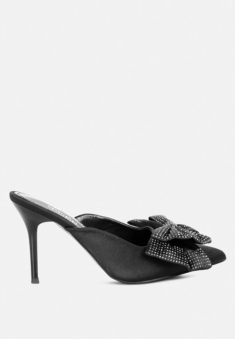 ELISDA Black Embellished Bow High Heel Mules