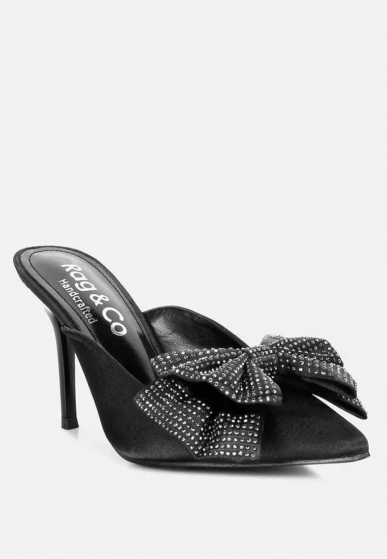 ELISDA Black Embellished Bow High Heel Mules