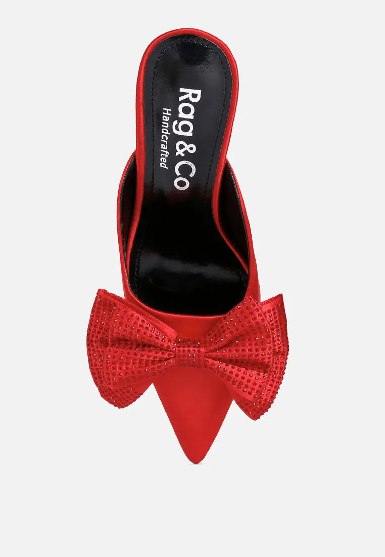 ELISDA Red Embellished Bow High Heel Mules